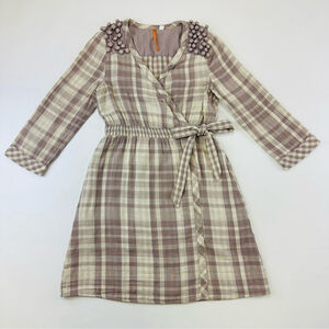Saturday Sunday Anthropologie lavender cream check wrap cotton gauze dress Small